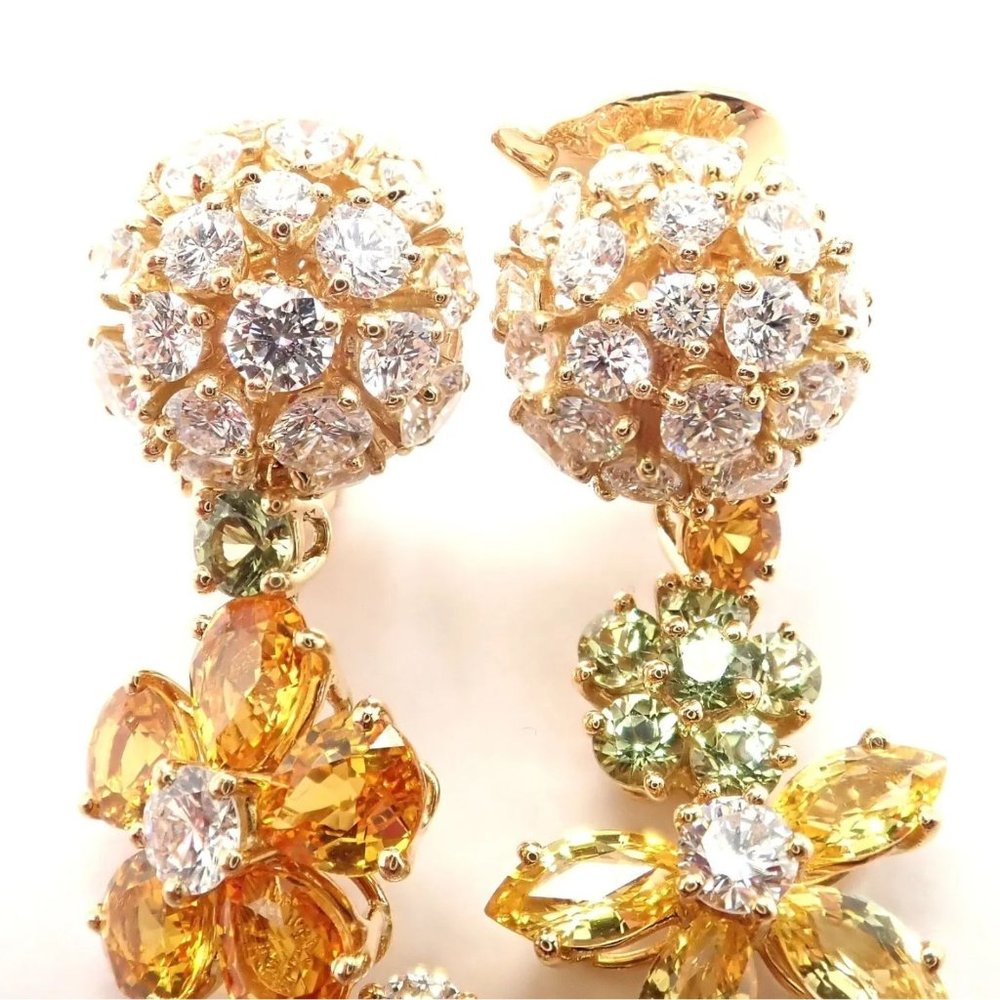 Authentic! Van Cleef & Arpels Folies des Pres 18k Gold Diamond Sapphire Earrings